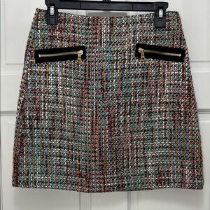 Loft Colorful Woven Tweed Mini Skirt with Exposed Zipper Accents - Size 2P